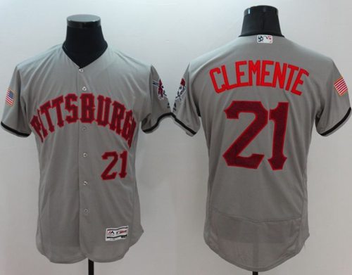 Pirates #21 Roberto Clemente Grey Fashion Stars & Stripes Flexbase Authentic Stitched MLB Jersey